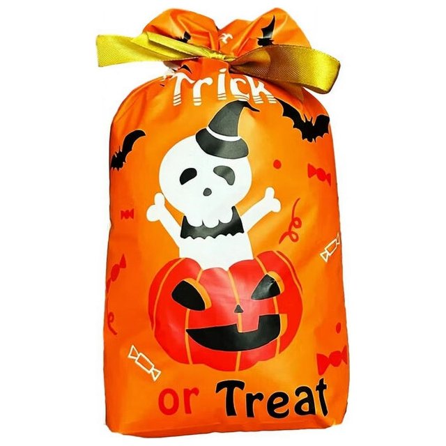 50Pcs Halloween Candy Bags Drawstring Design with Halloween Element Patterns Delicate Halloween Gift Wrapping Bags