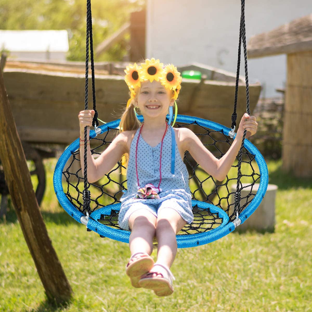 KIDS GARDEN PLASTIC BABY BACKREST SWING SEAT WITH ROPES CLIMBING FRAME PLAYHOUSE 