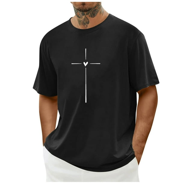 Tops para hombre, blusas y camisas de cuello redondo y manga corta para hombre. Camiseta/camisa informal de cuello redondo y manga corta con estampado de corazones para hombre. Tops de poliéster para