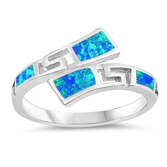 CHOOSE YOUR COLOR Blue Simulated Opal Greek Key Knuckle Tropical Ring Sterling Silver Band CZ Female Size 7