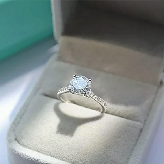 1.5ct Womens Fashion Round Cut CZ 925 Silver Bridal Wedding Party Ring Size 5-10