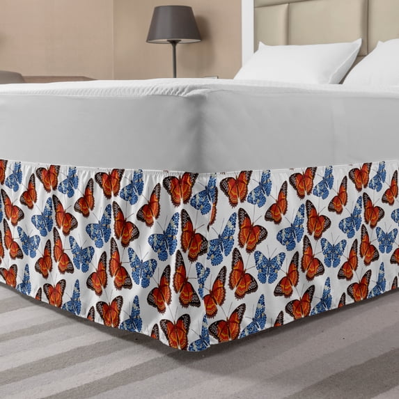 Butterfly Bed Skirt, Detailed Drawing of Colorful Butterflies Pattern Winged Insect, Elastic Bedskirt Dust Ruffle Wrap Around for Bedding Decor, 4 Sizes, Multicolor, by Ambesonne