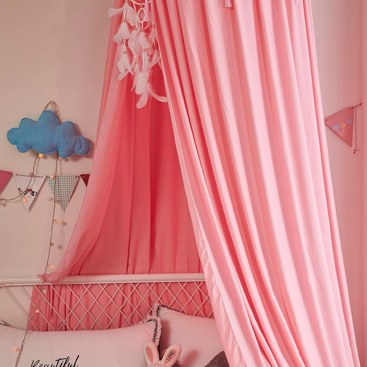 CAILDANL Bed Canopy for Kids, Girls Bed Curtain Bed Room Decor Hanging House Castle Reading Nook Dreamy Canopy(Brown Pink)