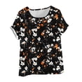 thumbnail image 2 of Linen Plus Size Tops for Women Floral Printed Short Sleeve Crewneck Loose Fit Casual Beach Summer Tshirts (3XL, Black), 2 of 5