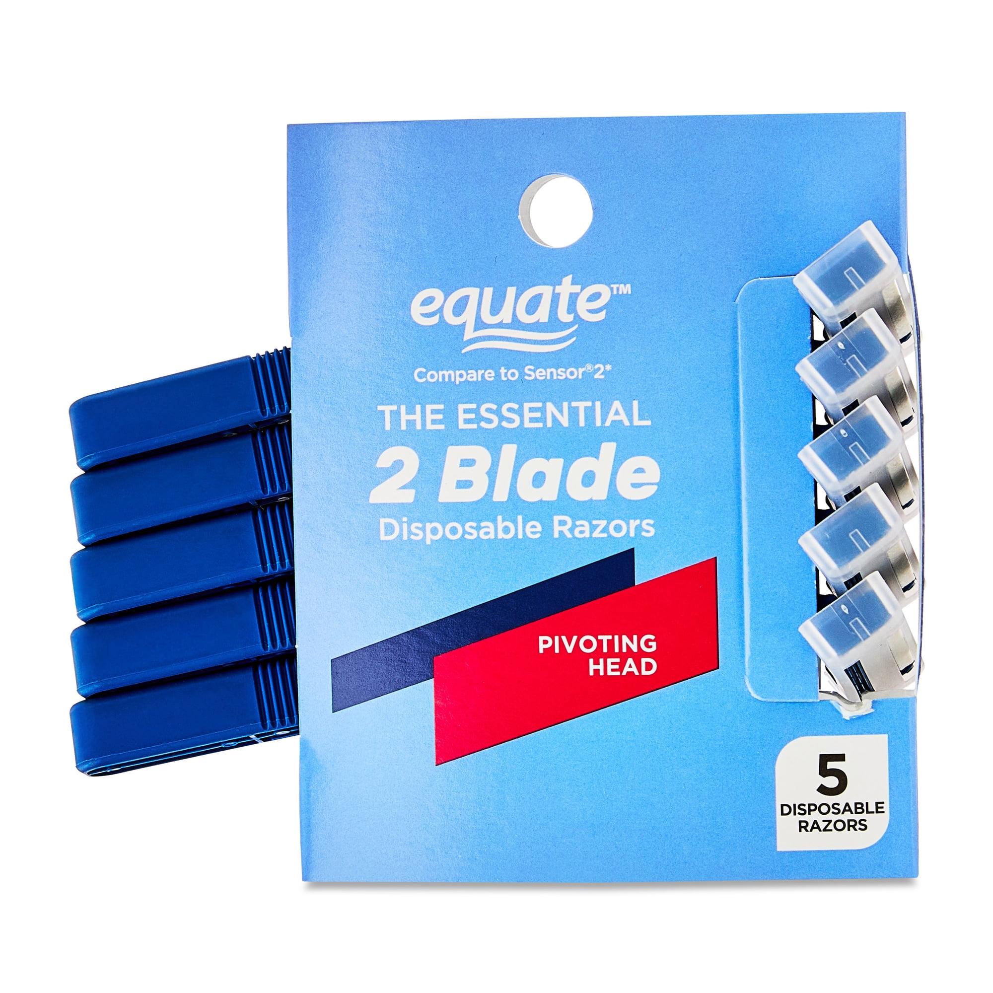 Equate 2-Blade Disposable Razors, Blue, 5 Count