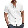 thumbnail image 1 of UKAP Mens T Shirt Stand Collar Tops Short Sleeve Shirts Solid Color Vacation Tee White M, 1 of 2