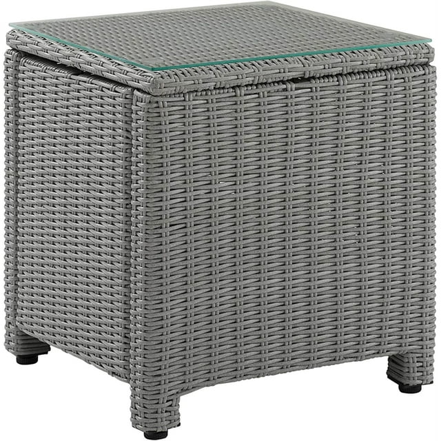 Crosley Bradenton Table d'Appoint Carré de Patio en Osier de 20 Pouces avec Dessus en Verre, Gris