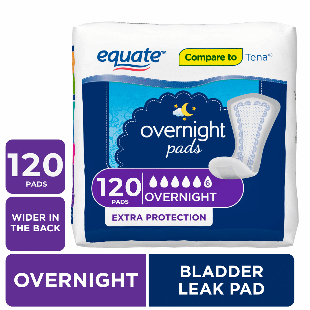 Equate Women's Incontinence Pads, Unscented, Overnight, 120 Count