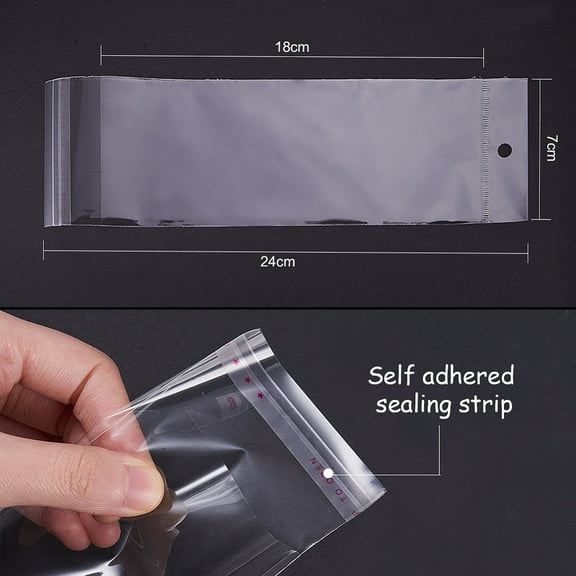 200pcs OPP Cellophane Bags Rectangle Clear 24x7cm Hole: 0.8cm