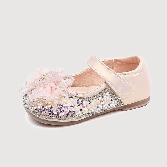 Gyujnb Glitter Bow Mary Jane Casual Shoes, Low Heel, Closed Toe Dress Footwear (Toddler, Little Girls, Big Girls),2-2.5 Years