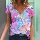 thumbnail image 2 of Blusa estampada de verano para mujer, camisetas casuales de manga corta con cuello en V, camisetas Pompotops  hkajfhjk472796, 2 of 5