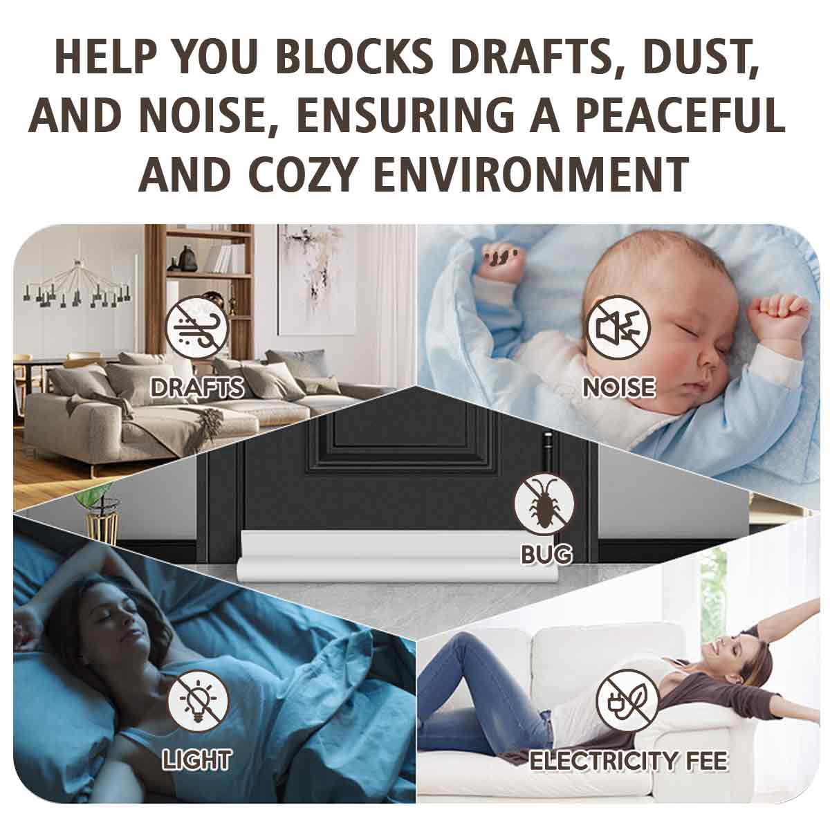 2pcs Draft Stopper - Adjustable Weather Stripping Reduce Cold Air, Dust, Odor, Soundproof Door Blocker