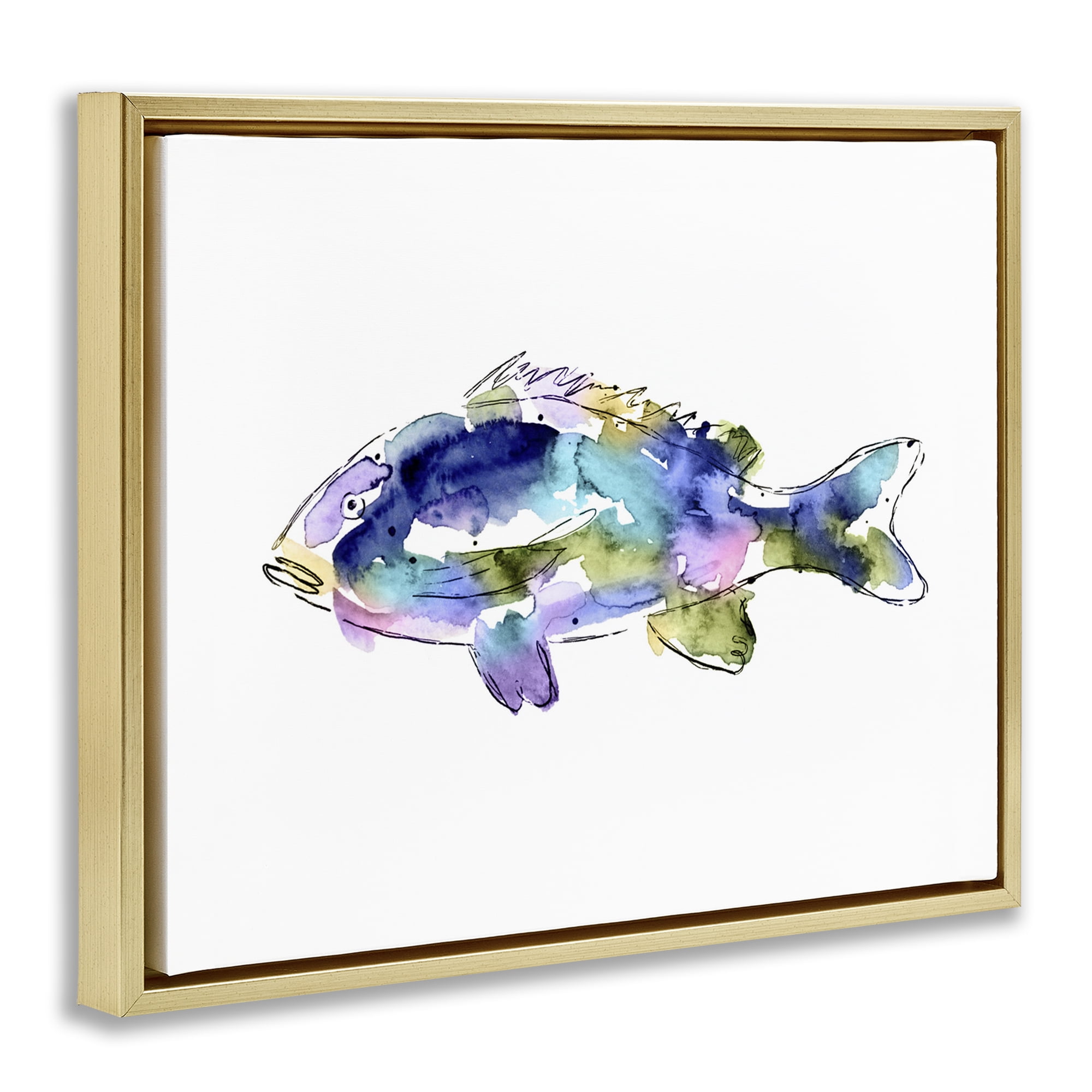 Stupell Industries Watercolor Style Fish Animals & Insects Painting Gold Floater Framed Canvas Art Print Wall Art, 31 x 25