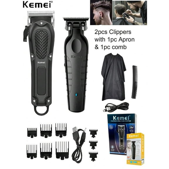 Kemei 2pcs Electric Hair Clipper For Men KM-1071 & KM-2299 Professional Hair Cutting Kit 0mm Zero Gapped Carving Clipper Hair Trimmer