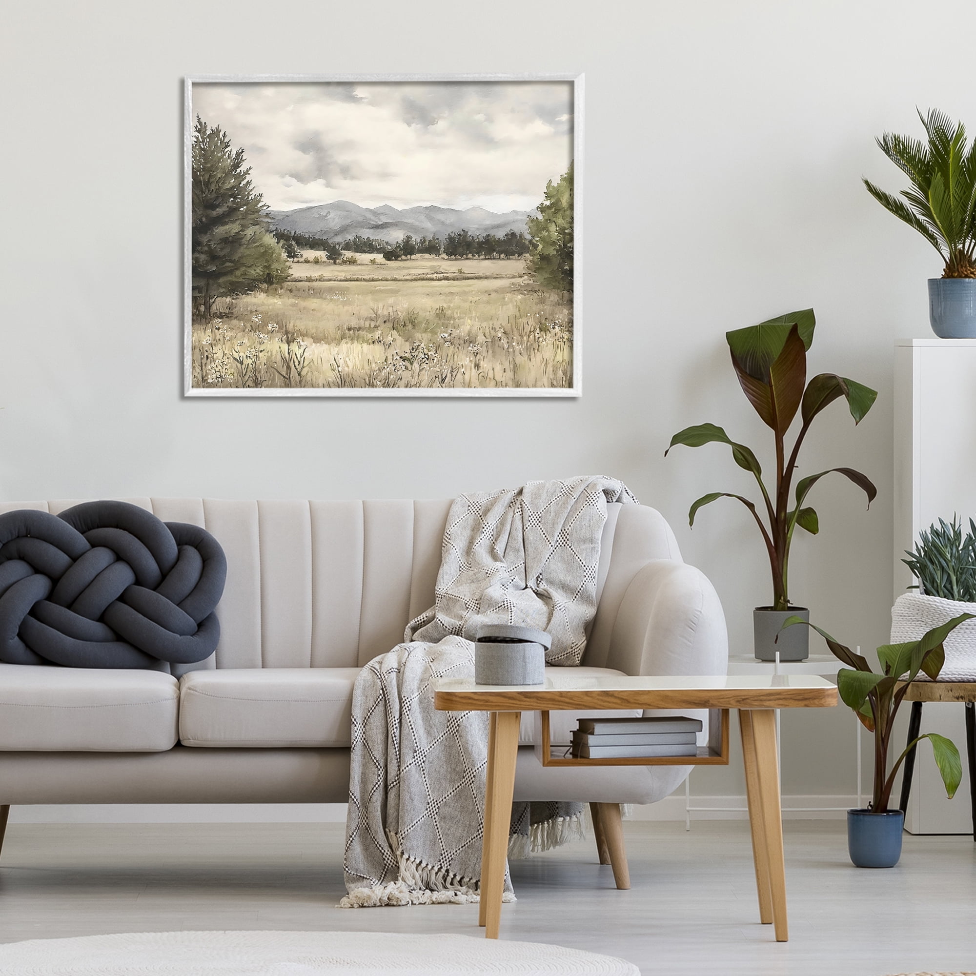 Stupell Industries Muted Mountain Meadow White Framed Giclee Art, design by Riley B
