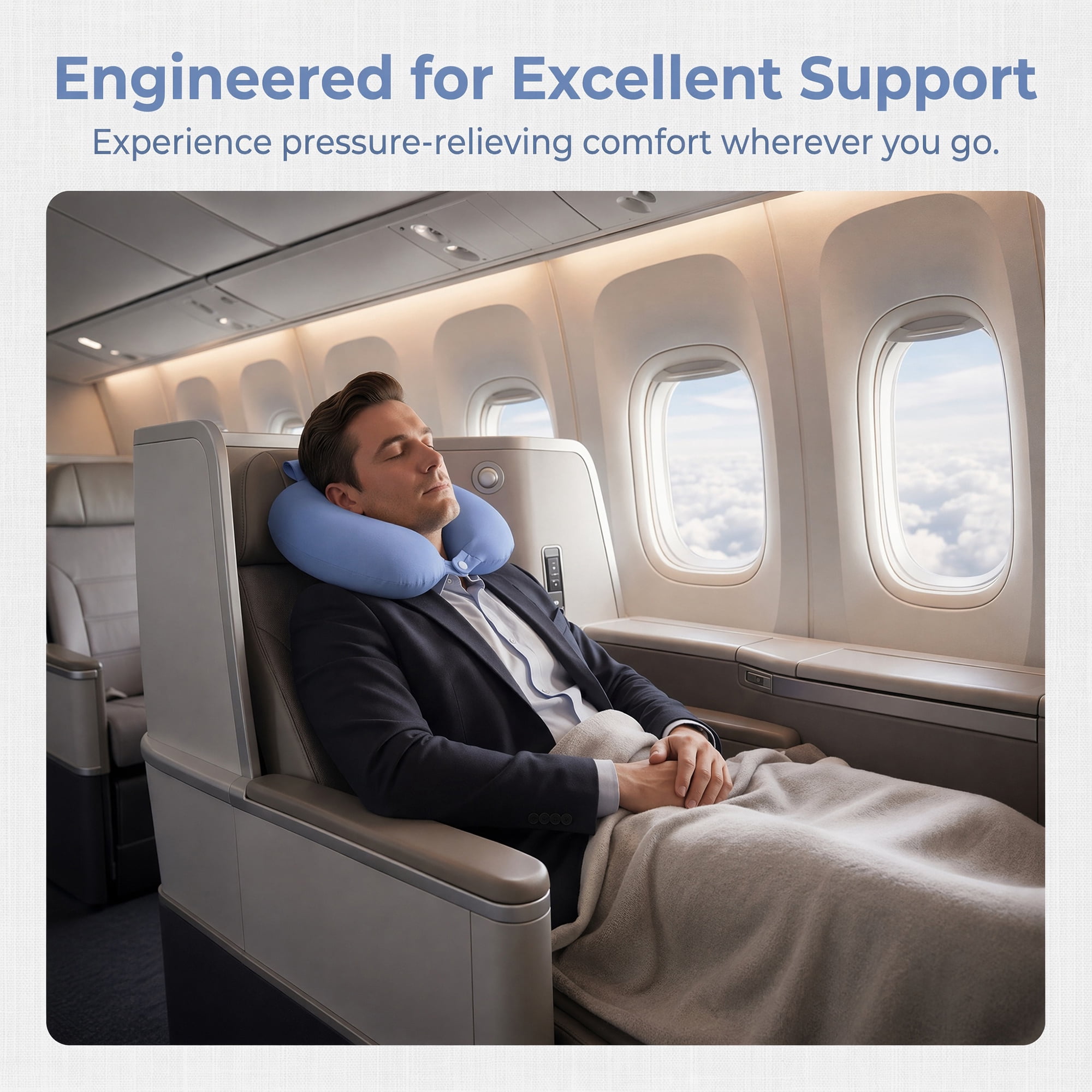 Unique Bargains Memory Foam Travel U Shape Neck Pillow Head Rest Blue-gray 12"x12"x4"