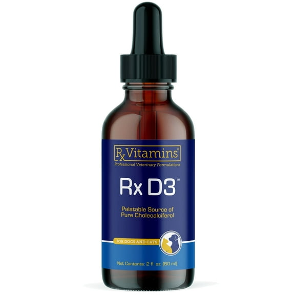 Rx Vitamins Rx D3 - Cat & Dog Vitamins Liquid D3 Drops in MCT Oil - Vitamin D for Dogs & Cats to Manage Deficiency - Aids in Dog Immune Support and Calcium Absorption - Pet Vitamin D3 - 2oz