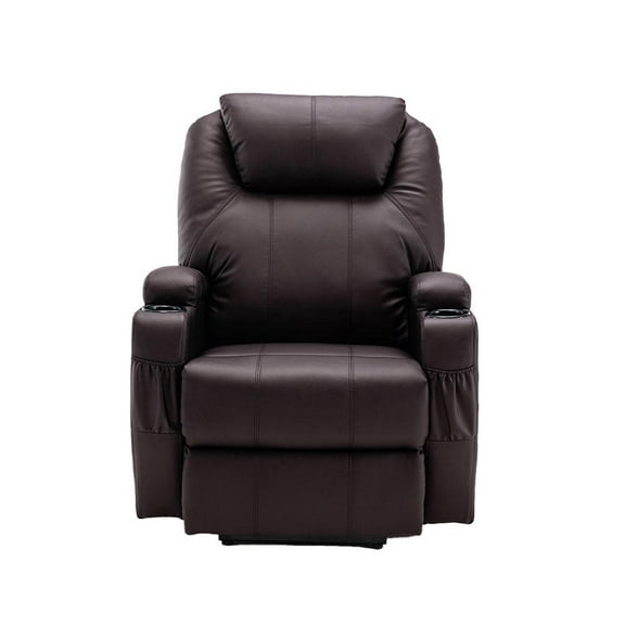 HomeRoots 33" Brown Faux Leather Power Heated Massge Lift Assist Recliner