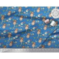 thumbnail image 2 of Soimoi Blue Cotton Duck Fabric Teddy Bear & Leaves Kids Print Fabric by Yard 42 Inch Wide, 2 of 3