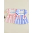 thumbnail image 3 of BemeyourBBs Toddler Baby Girl Summer Plaid Gingham Dress 6 12 18 24 Months 2 3 4 Years Whale Embroidered Plaid Bows Ruffled Trim Crew Neck Short Sleeve A Line Casual Dress, 3 of 9