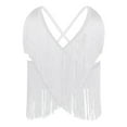thumbnail image 4 of TiaoBug Women Salsa Latin Dance Top V-Neck Sleeveless Fringe Crop Top for Performance Competition White S, 4 of 6