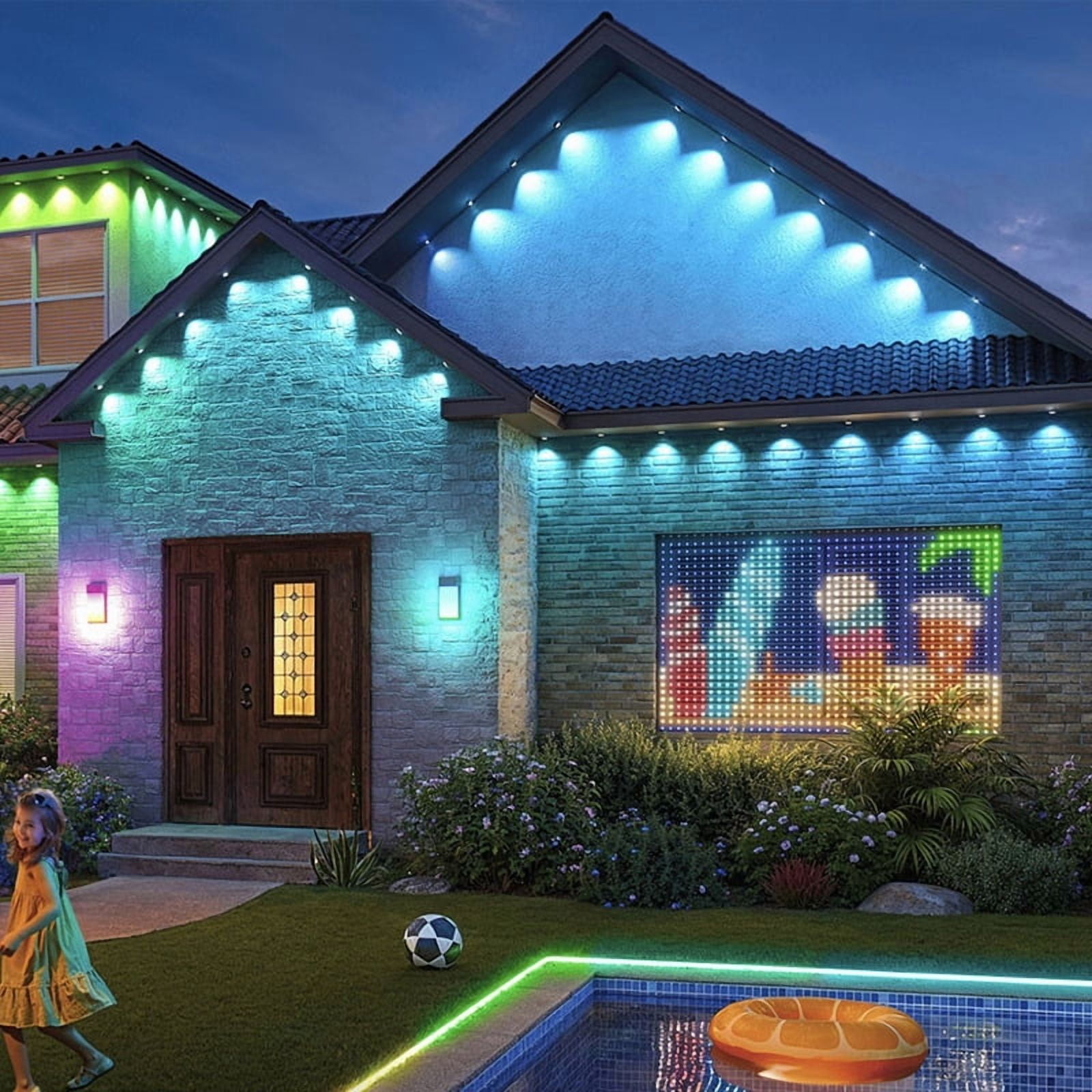 50FT 30 LEDs Permanent Outdoor Lights Smart RGBIC Eaves LED Lights Festival Flashing Lighting Fairy String Holiday Lighting