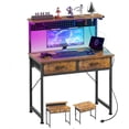 thumbnail image 2 of Small Desk with Pegboard &amp; Drawers  Gaming Desk with Adjustable LED Light  Home Office Desks for Small Bedroom  Adjustable Monitor Rise Stand and Charging Station  Fabric Drawers, 2 of 3