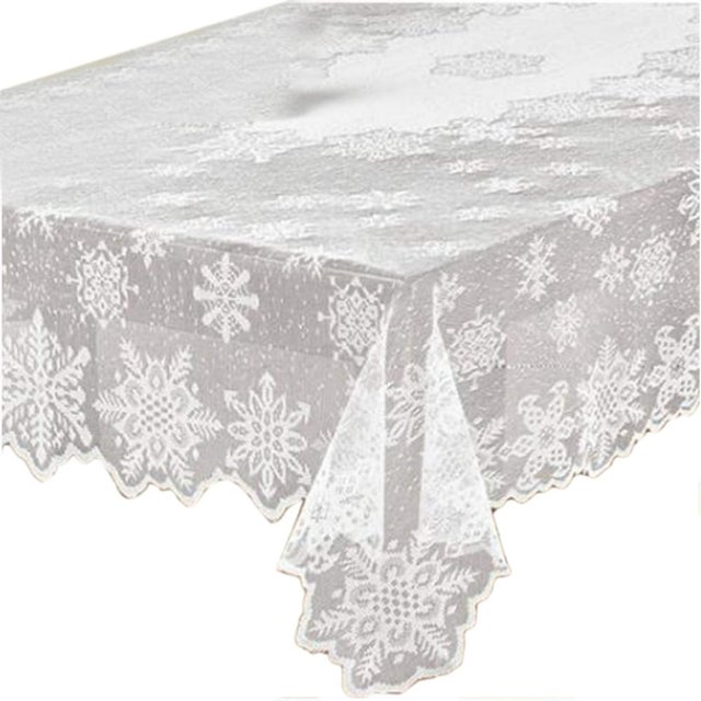 Lace Tablecloth White Snowflakes Rectangular Table Cover for Christmas