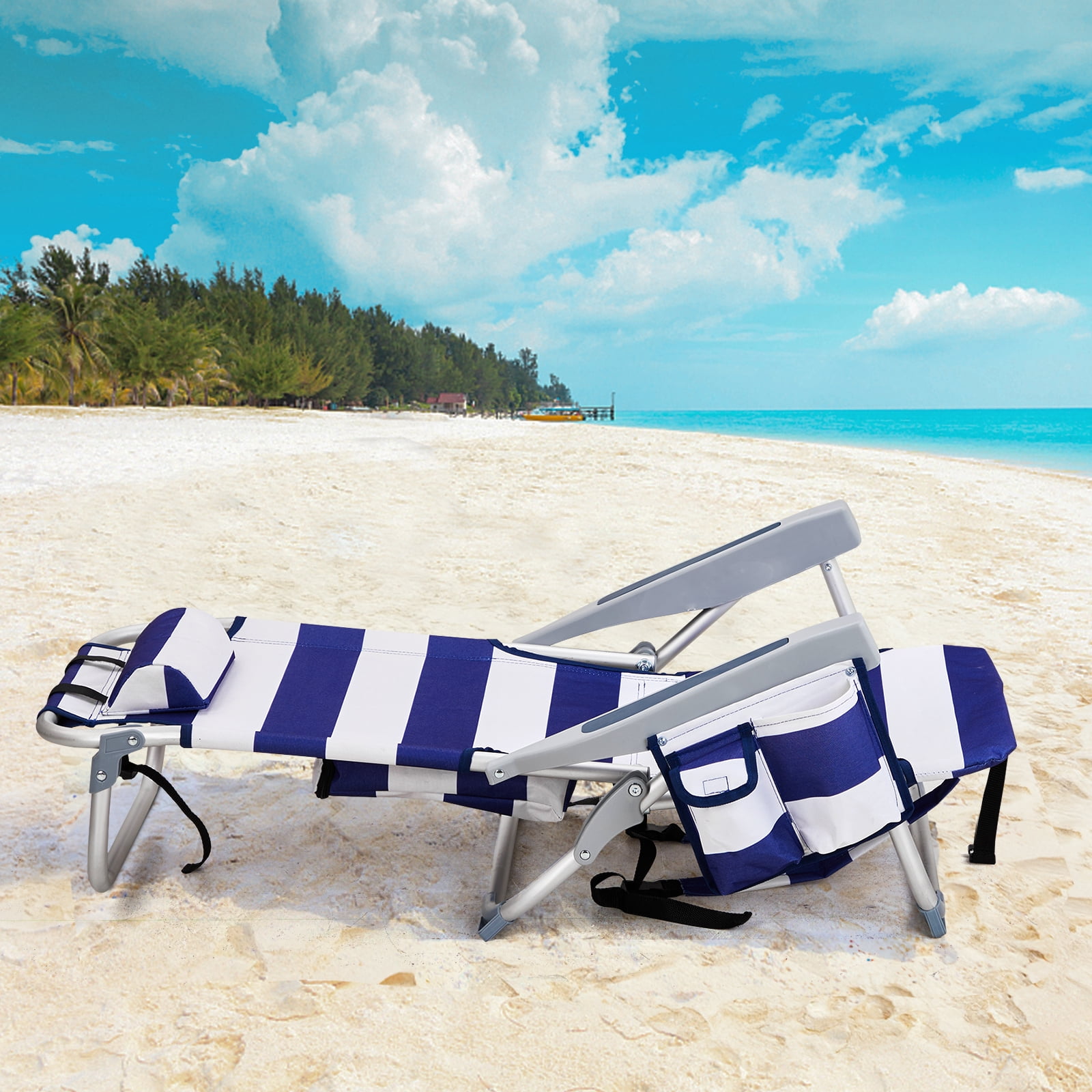 Beach Chair, Oxford Cloth Silver White Aluminum Tube Bearing 100kg, 63*65*82cm