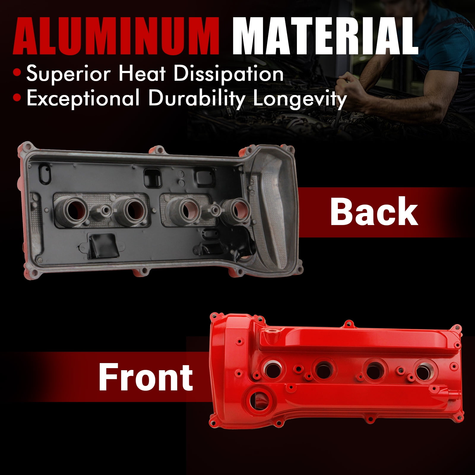 MITZONE Upgrade Aluminum Valve Cover Compatible with Toyota Camry Corolla Highlander RAV4 Solara Matrix Scion tC xB 2001-2015 2.4L 2AZ-FE