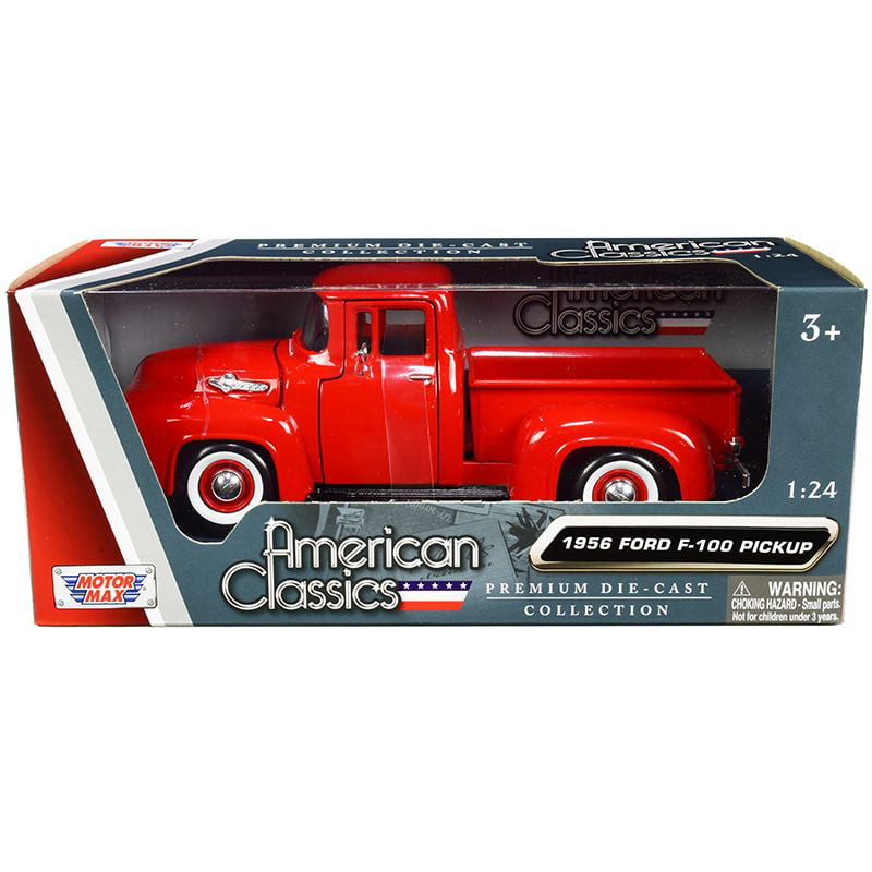 1956 Red Ford F 100 Pickup Truck Die Cast Model 7" With Display Stand 