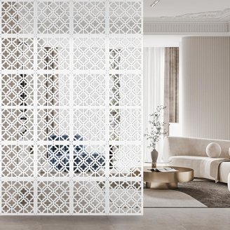 AMBITION LAND 4-Panel Wooden Room Divider - Folding Privacy Screen With Shelves, Rustic Louvered Design (Coconut White)