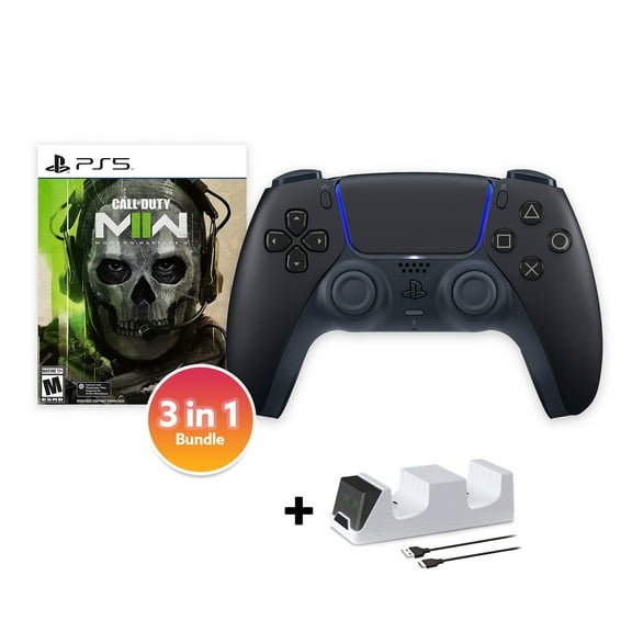 PlayStation 5 DualSense Controller Midnight Black with Call of Duty Modern Warfare II and Mytrix Dual Controller Charger - 3 in 1 Bundle for PS5