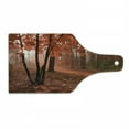 thumbnail image 1 of Fall Cutting Board, Misty Forest with Leaves from Deciduous Seasonal Trees Warm to Cold Featured Image, Tempered Glass Cutting and Serving Board, Wine Bottle Shape, Brown Orange, by Ambesonne, 1 of 1