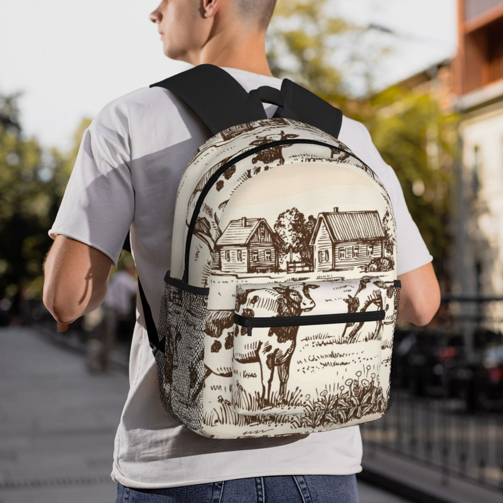 Vsdgher Cows On The Farm Print Unisex Large Capacity Bookbag Schoolbag Casual Daypack for High School/College/Teens/Travel/Work