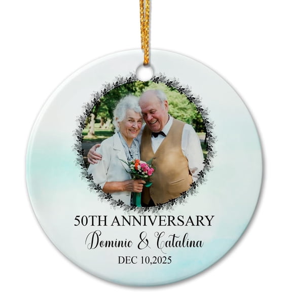 Personalized 50th Anniversary Ceramic Ornament Christmas 2025, Our Christmas As Mr & Mrs Ornament, 50th Anniversary Ceramic Ornament Gifts, Customized Date Name & Photo Mr Mrs Together Xmas Ornament