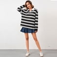 thumbnail image 6 of Women Long Sleeve Striped Shirt Button Collar Y2k Pullover T Shirts Casual Loose Oversized Polo Sweatshirt, 6 of 6