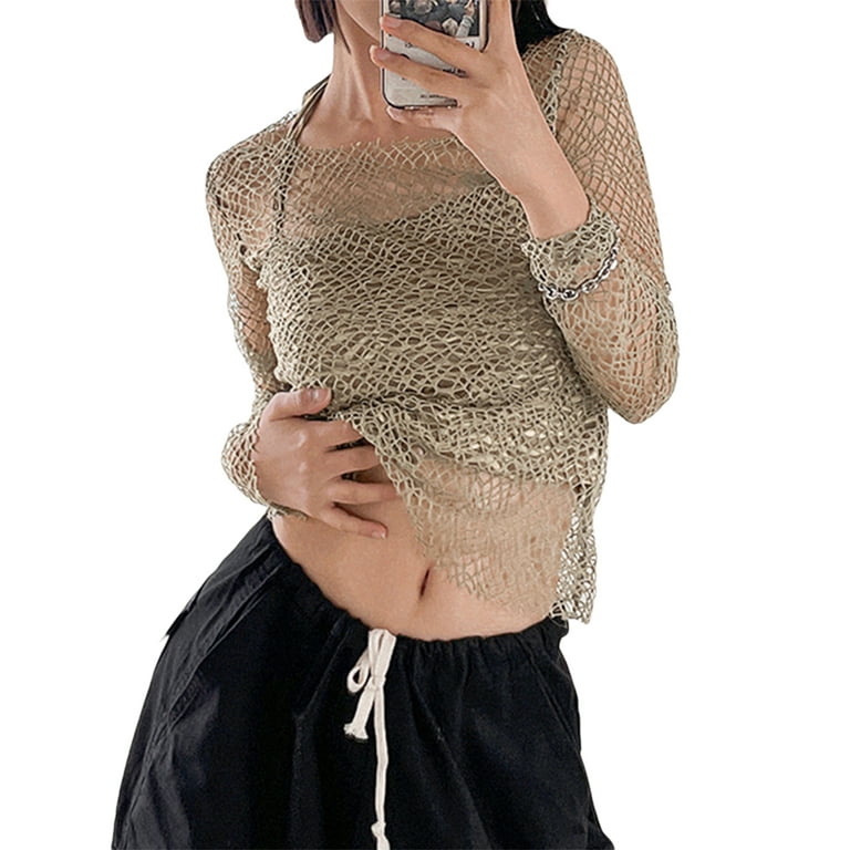  Women Y2K Cardigan Long Sleeve Crop Top Sexy See