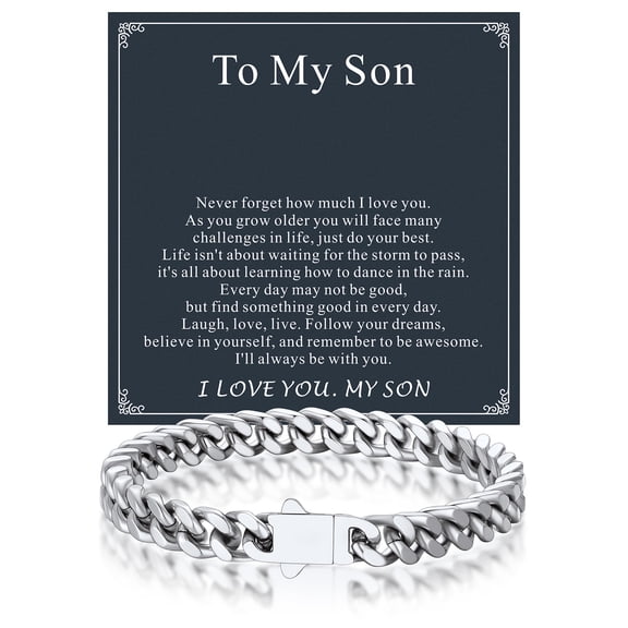 Bandmax 7MM Cuban Chain Bracelet for Men 8.3" Stainless Steel Hand Bracelets Gift with Card To Son Graduation Birthday Father's Day