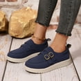 thumbnail image 3 of Suede Loafers for Women Casual Round Toe Double Buckle Strap Platform Lug Sole Slip on Orthopedic Walking Shoes Blue Size 9.5, 3 of 8