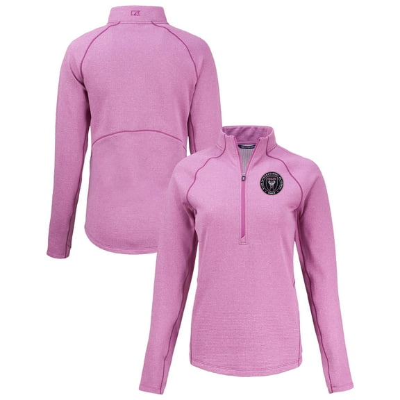 Women's-Cutter & Buck  Pink Inter Miami CF Peshastin Eco Fleece Recycled Half-Zip Pullover Top