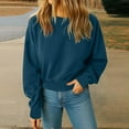 thumbnail image 4 of MELDVDIB Womens Cropped Sweatshirt Fashion Casual Loose Long Sleeve Crewneck Pullover Tops Stretch Comfy Solid Color Outfits Navy L, 4 of 5