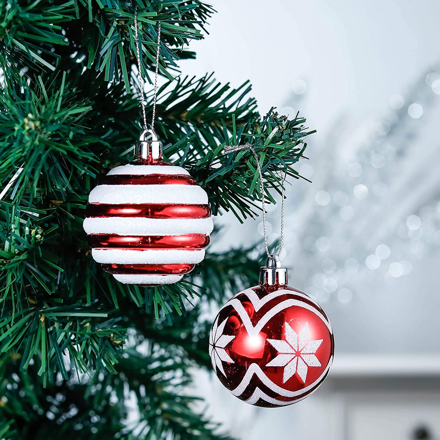 HadinEEon Christmas Ball Ornaments, 24pcs Christmas Tree Decorations, 2.36" Xmas Hanging Balls (Red)