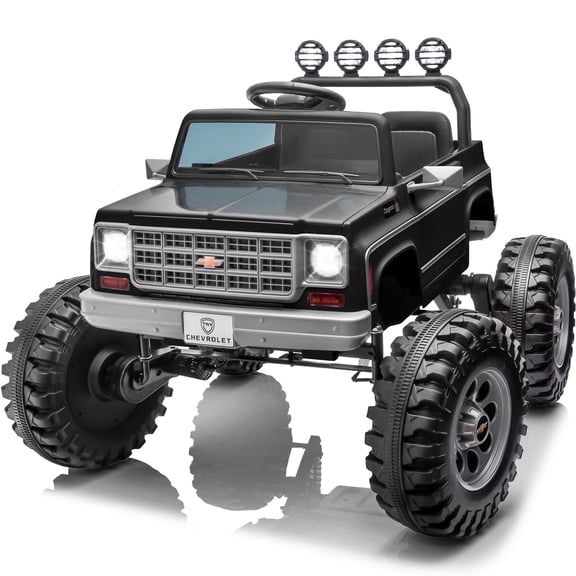 Chevrolet Cheyenne 4WD 24 Volt Ride on Toys with Remote, Ride on Truck for Big Kids, Joyracer Power Car Wheels with Bluetooth, Black