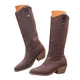 thumbnail image 4 of Women's Knee High Boots Pointed Toe Suede Cowboy Boots Chunky Heel Side Zipper Slouchy Cowgirl Boots, 4 of 8