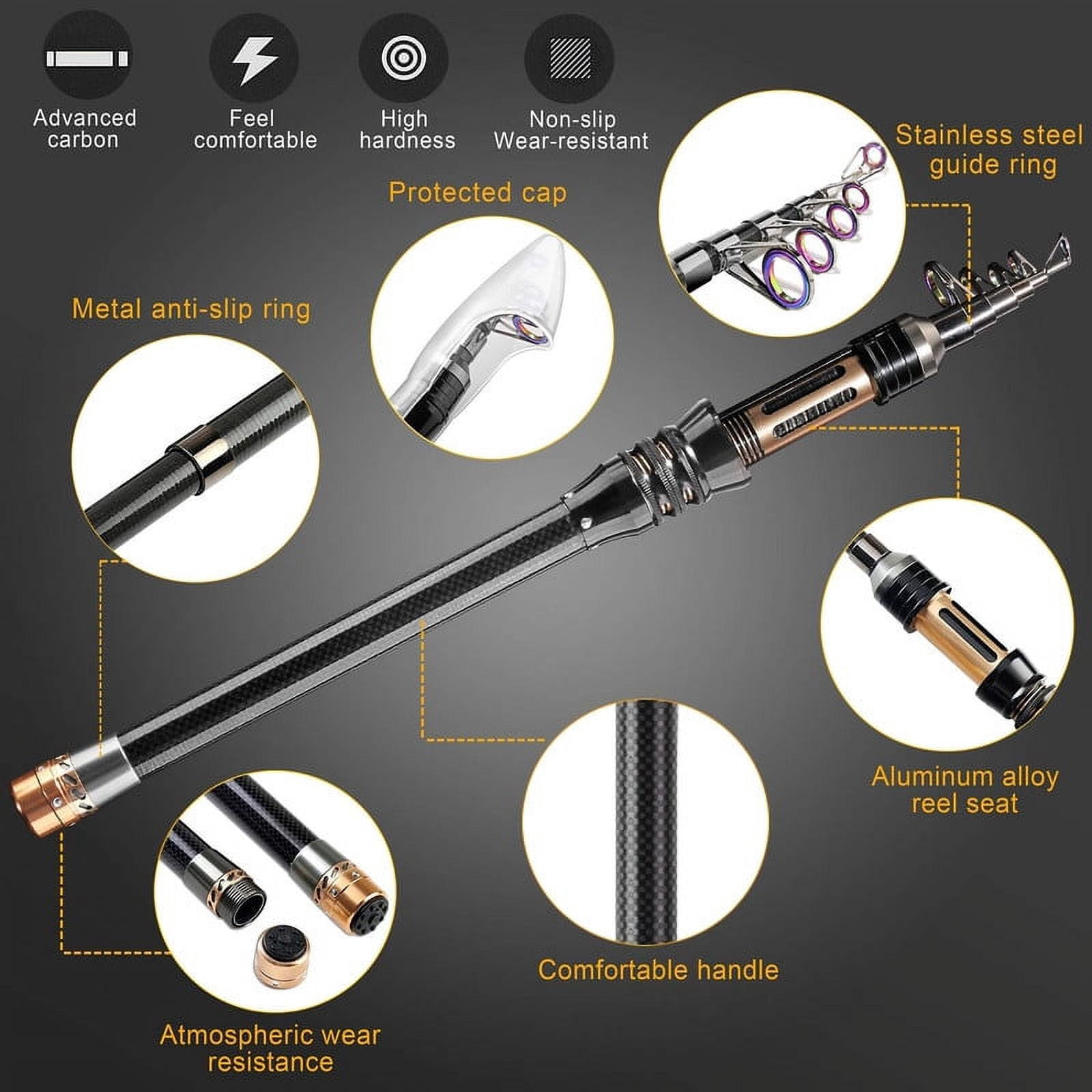 Fishing Rod Kit, Carbon Fiber Telescopic Fishing Pole and Reel Combo with Spinning Reel, Line, Lure, Hooks and Carrier Bag, Fishing Gear Set for Beginner Adults Saltwater