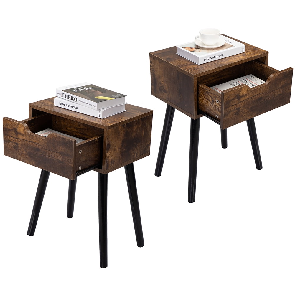 Kepooman Set of 2 Vintage Nightstand for Bedroom, Side Table with 1-Drawer Storage Cabinet, Wooden End Table Bedside Table, Burnt Wood Grain & Black Kepooman Set of 2 Vintage Nightstand for Bedroom, Side Table with 1-Drawer Storage Cabinet, Wooden End Table Bedside Table, Burnt Wood Grain & Black