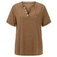 thumbnail image 3 of Dyfzdhu T Shirts for Women Loose Summer Tops V Neck Button Solid Color Short Sleeve Casual Tee Brown, 3 of 3