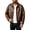 Brown #16, variant on Mens Leather Jacket Vintage Full Zip Collared Long Sleeve Bomber Jackets Fall Casual Motorcycle Jacket ,S