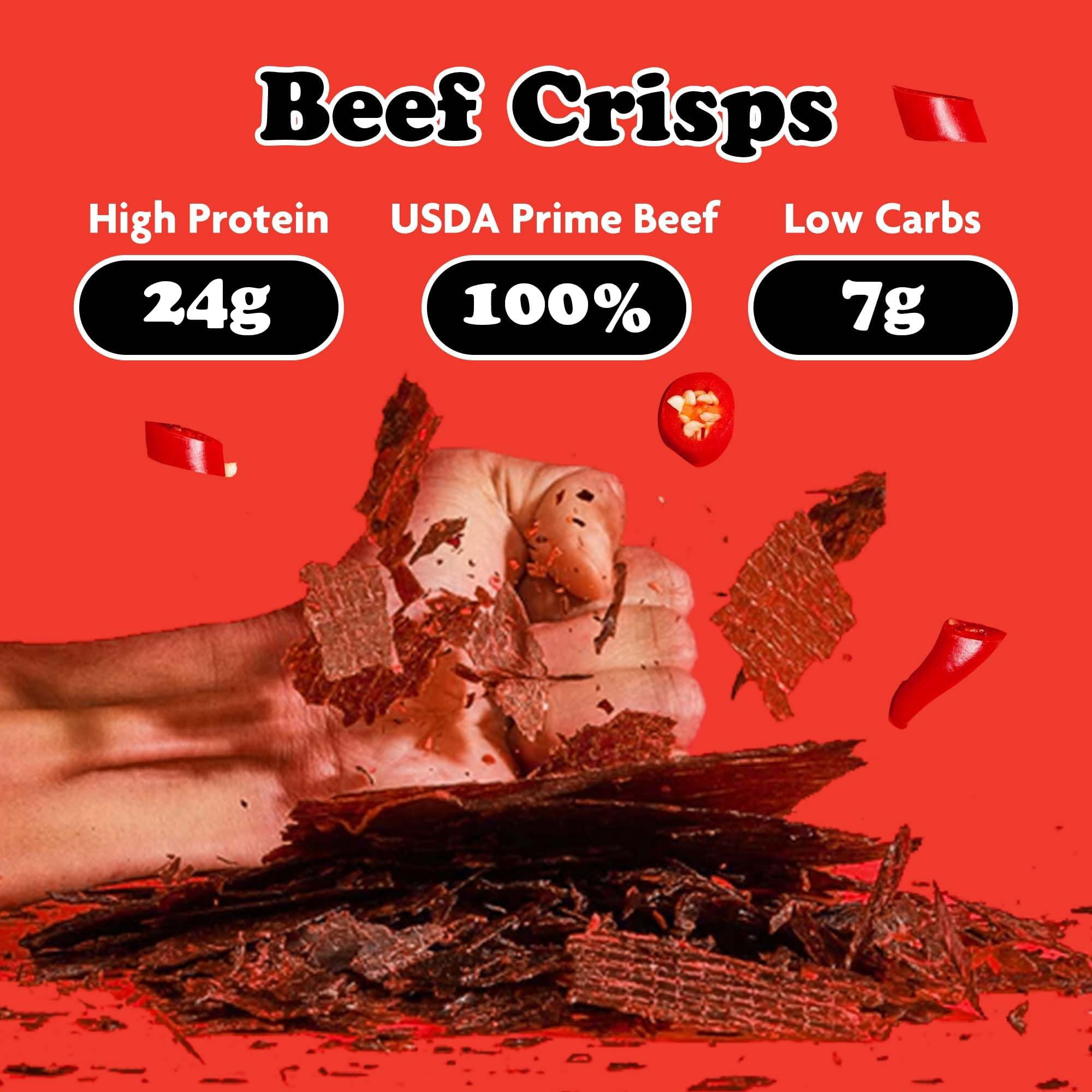Yay's Snacks Sweet and Spicy Beef Crisps | High-Protein Ready-to-Eat Crispy Crunchy Chipped beef | Spicy Beef Jerky with 24g Protein per Bag, Non-GMO Healthy Meat Snack, Made in USA pack of 6(1.75 oz